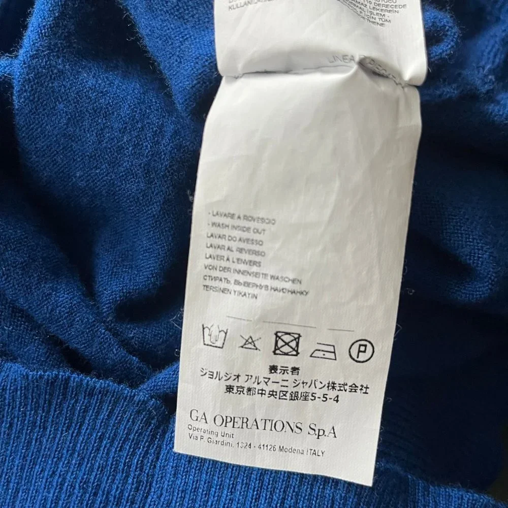Emporio Armani Made in Italy Plain Knit Pure Virgin Wool Blue Sweater Size M